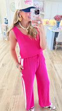 Fuchsia and White Ribbed Pant Set