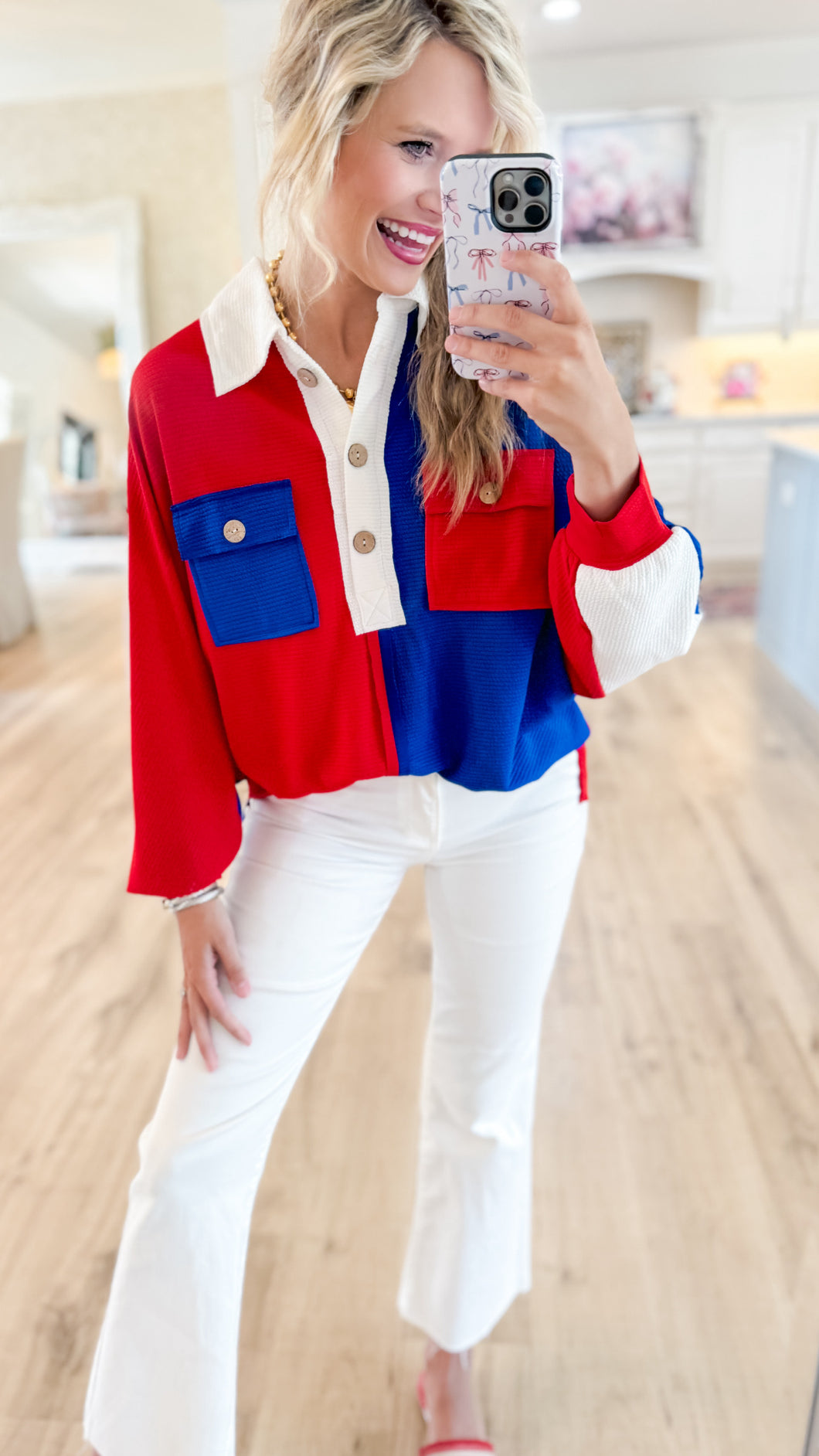 Red, White and Blue Colorblock Top