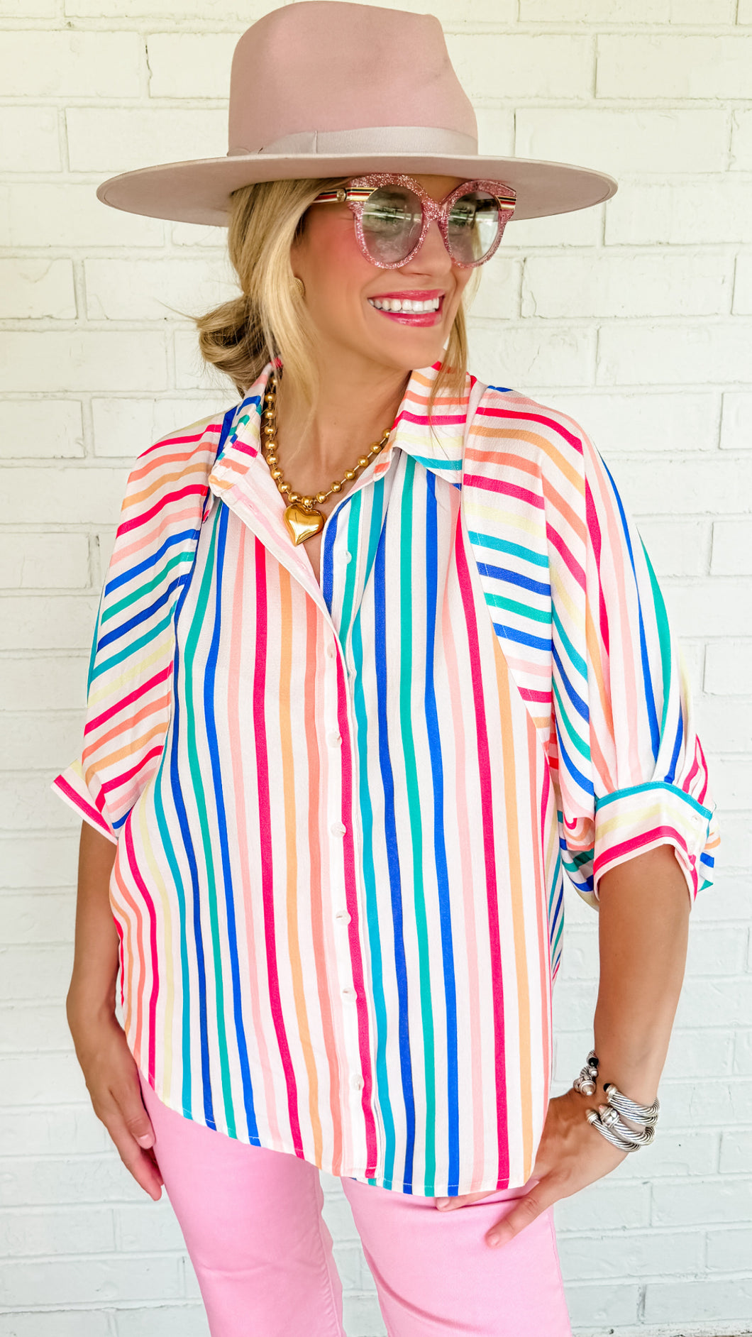 Multicolor Striped Button Down Top