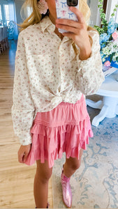 Pink Ruffle High Waisted Skirt