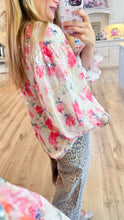 Cream and Pink Sequin Floral Print Top