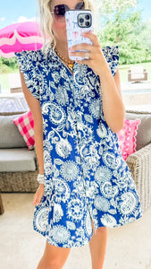 Navy Paisley Print Button Down Dress Charlotte Heart Boutique