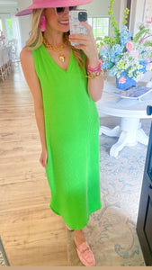 Apple Green Ribbed Sleeveless Dress