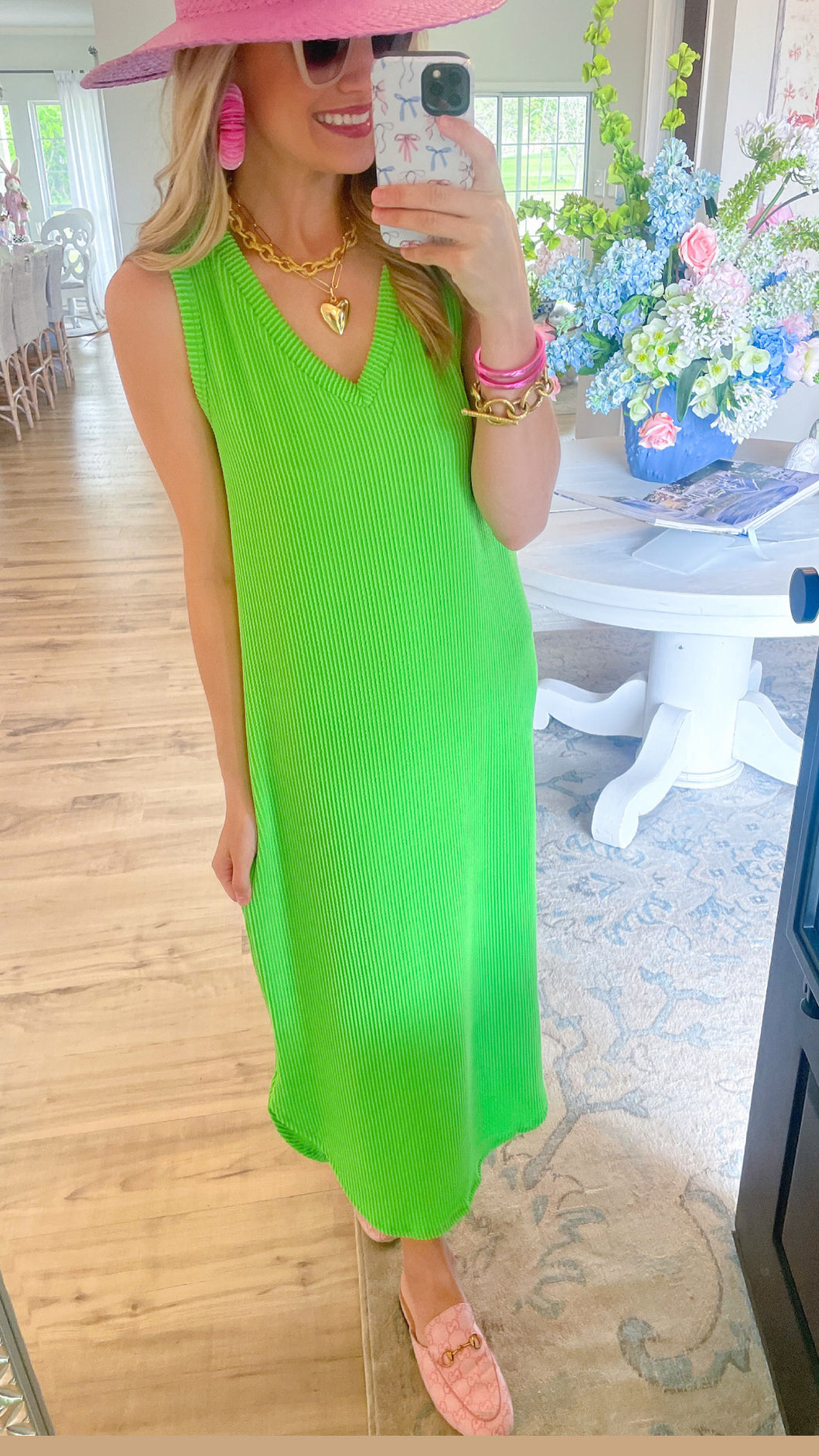 Apple Green Ribbed Sleeveless Dress