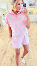 Pink and Blue Striped Scallop Short Set