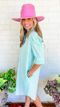 Green and White Striped Button Up Dress