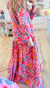 Calypso Pink Flower Print Midi Dress