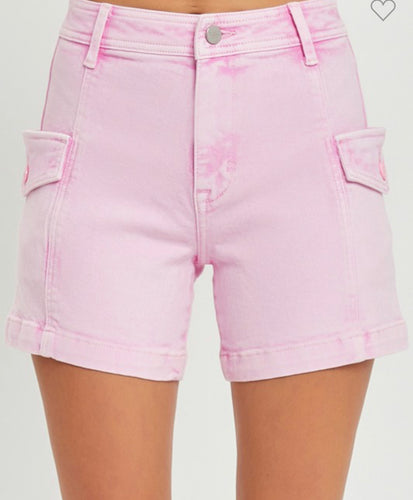 Pink Acid Wash Cargo Short