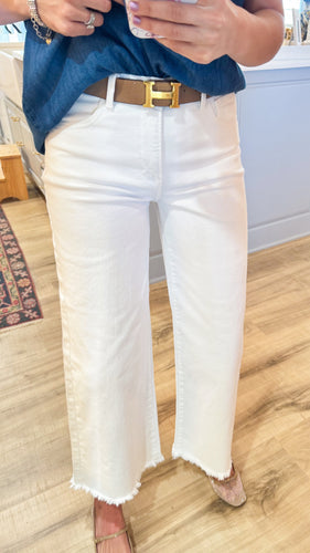 White High Rise Crop Risen Wide Pants