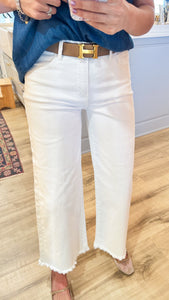 White High Rise Crop Risen Wide Pants