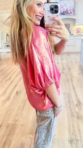 Fuchsia Metallic Dolman Sleeve Top