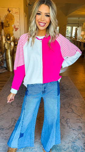 Pink Colorblock Stripe Top