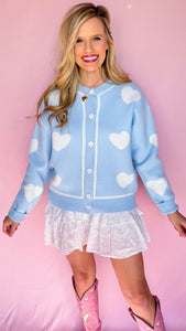 Light Blue Heart Print Cardigan