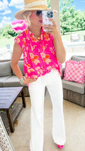 Hot Pink Multi Print Sleeveless Button Down Top