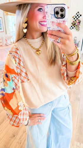 Khaki Patch Print Knit Top