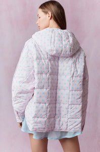 Light Pink Flower and Bow Printed Pullover Puffer