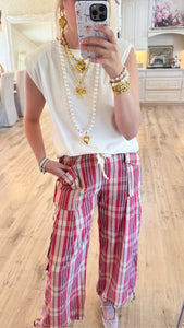 Red Combo Plaid Balloon Pants