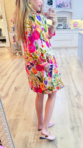 Berry Floral Print Contrast Binding Dress