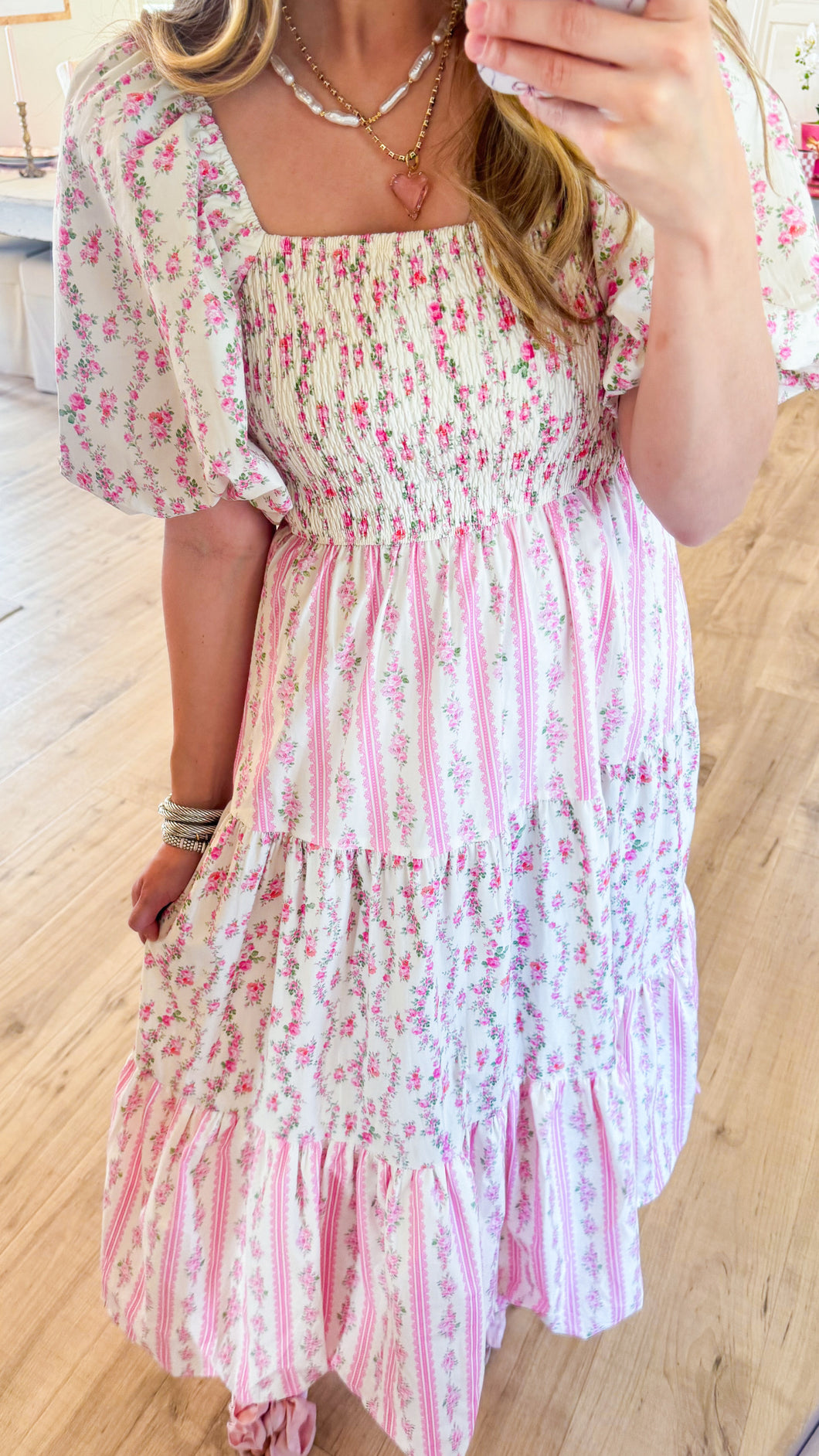 Pink Multi Floral Mixed Print Bubble Maxi Dress