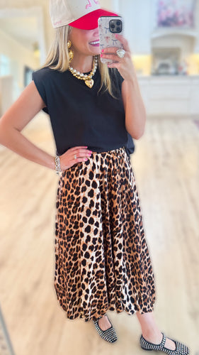 Leopard Print Balloon Midi Skirt