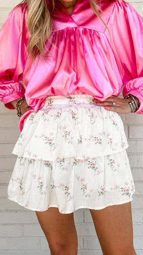 White Floral Printed Skirt