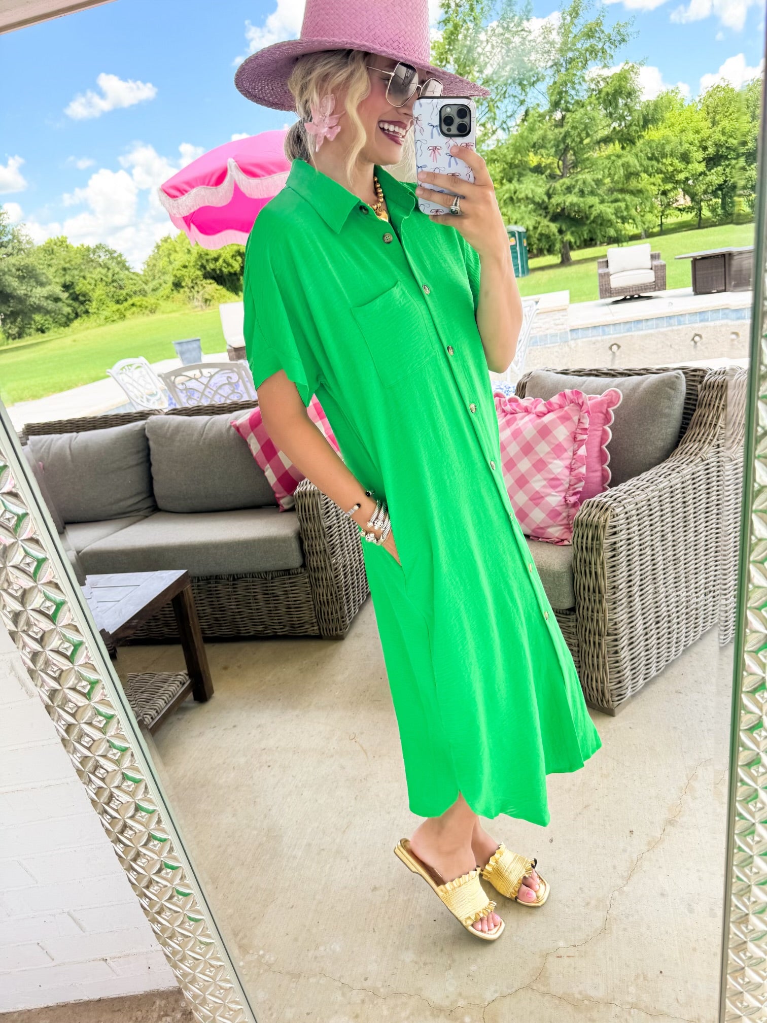 Kelly Green Button Down Midi Dress – Charlotte Heart Boutique