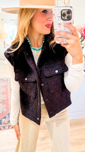 Black Quilted Button-Down Vest