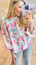 Cream and Pink Sequin Floral Print Top