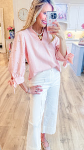 Pink Stripe Pearl Sleeve Top