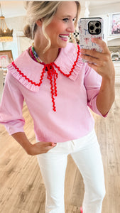 Pink Stripe Large Collar Ric Rac Shirt