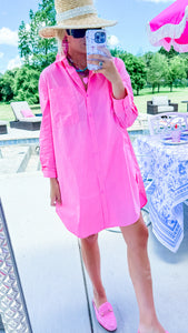 Pink Button Up Shirt Dress