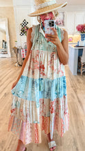 Sage Multi Print Colorblock Maxi Dress