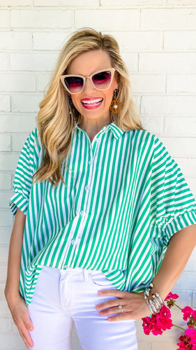 Green and White Stripe Dolman Sleeve