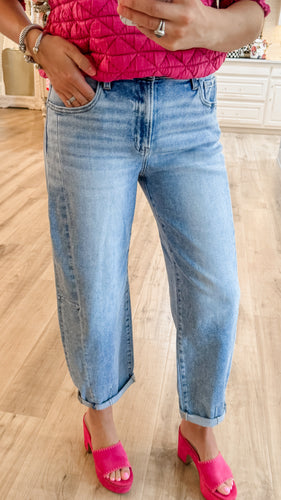 RISEN High Rise Barrel Jeans