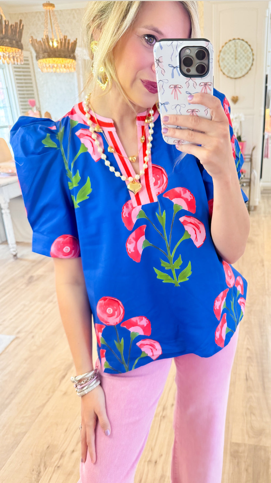 Blue Floral Print Top