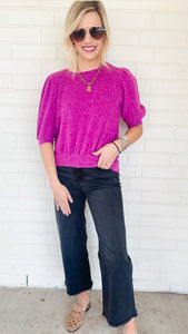 Plum Brushed Puff Sleave Sweater