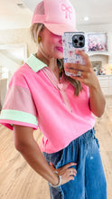 Bubble Pink Stripe Mixed Collared Top