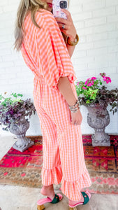 Pink and Orange Gingham Pant Set