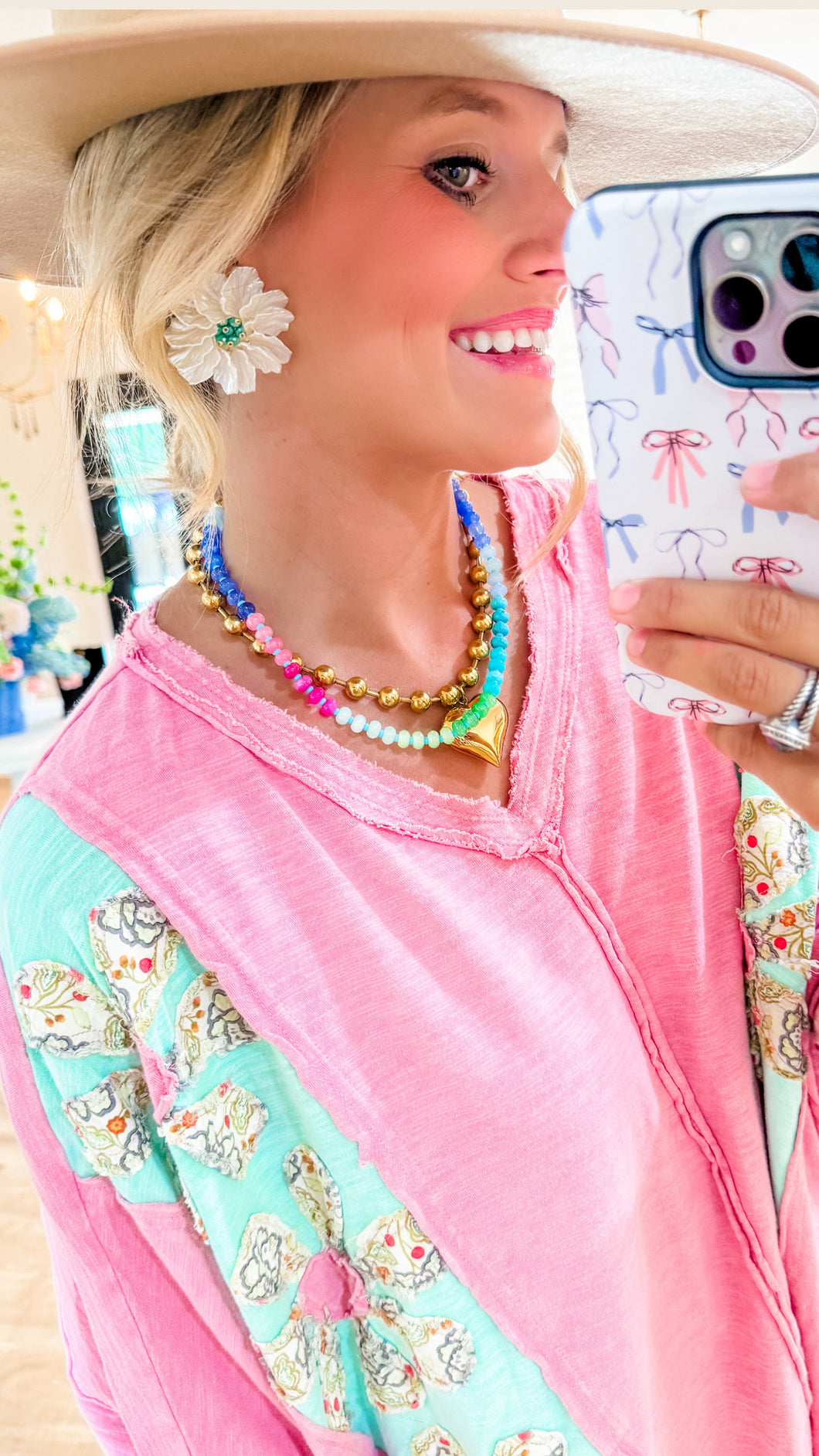 White Floral Earring with Turquoise Detail