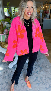 Pink Sherpa Orange Flower Jacket