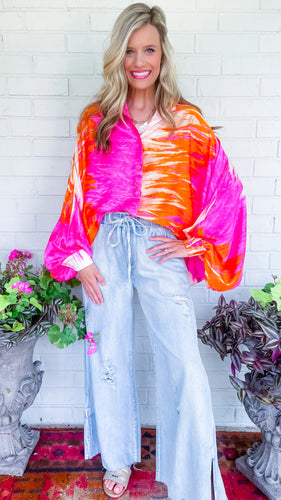 Pink and Orange Button Up Top