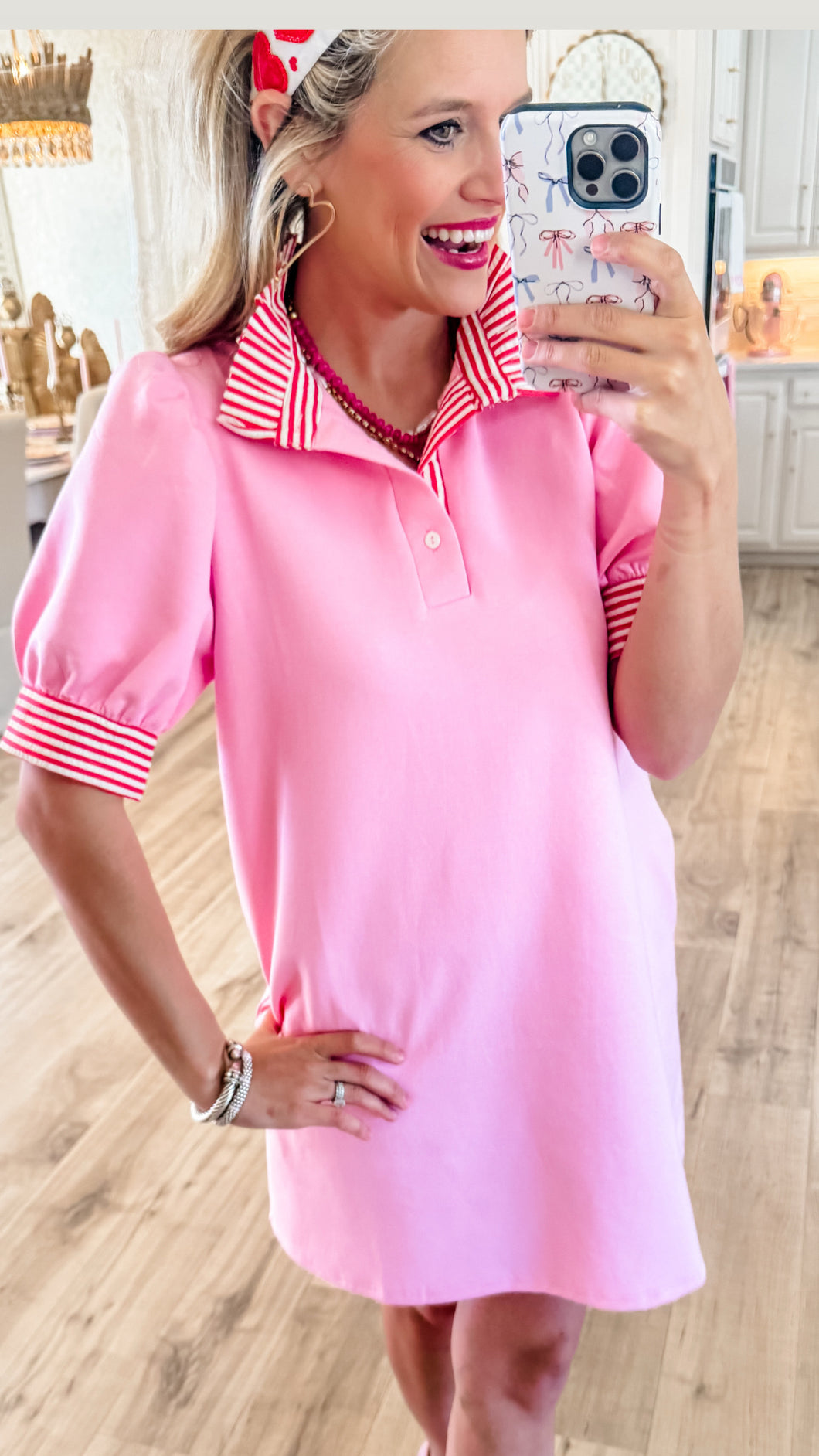 Pink Striped Polo Dress