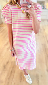 Pink Ivory Striped Tee Dress