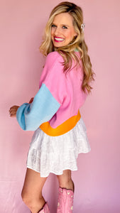 Queen of Sparkle Multi Pastel Colorblock Be Mine Sweater