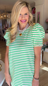 Green Ivory Striped Tee Dress