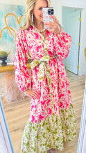 Pink and Olive Mixed Print Maxi Dress