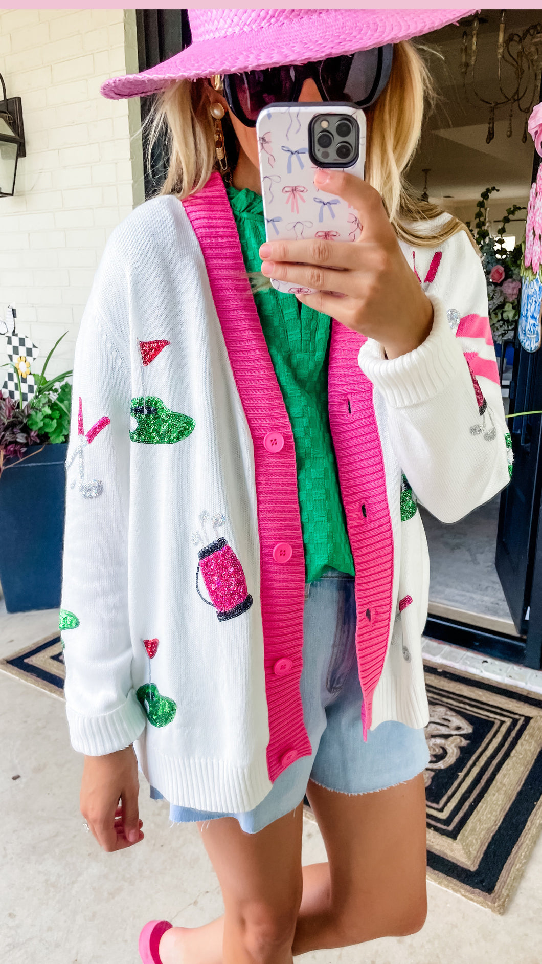Pink and Green Sequin Golf Cardigan