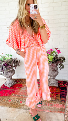 Pink and Orange Gingham Pant Set