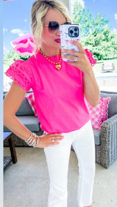 Fuchsia Eyelet Trim Sleeve Top