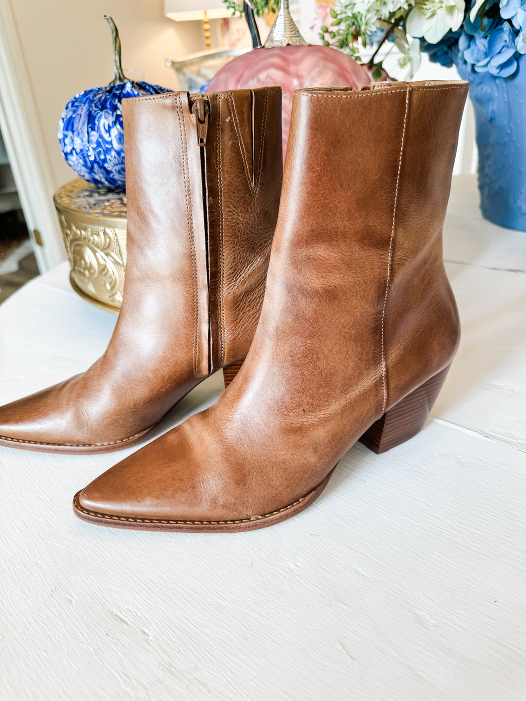 Vintage Brown Leather Heeled Booties Charlotte Heart Boutique